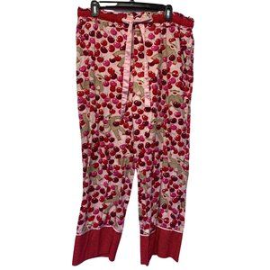 Nick & Nora Pajama 14 Pants Pink Sock Monkey Cherry Women's Large 12-14